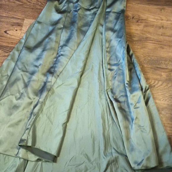 Amsale Olive Green Satin Style Mermaid Slit Formal Dress aaa - Picture 3 of 6